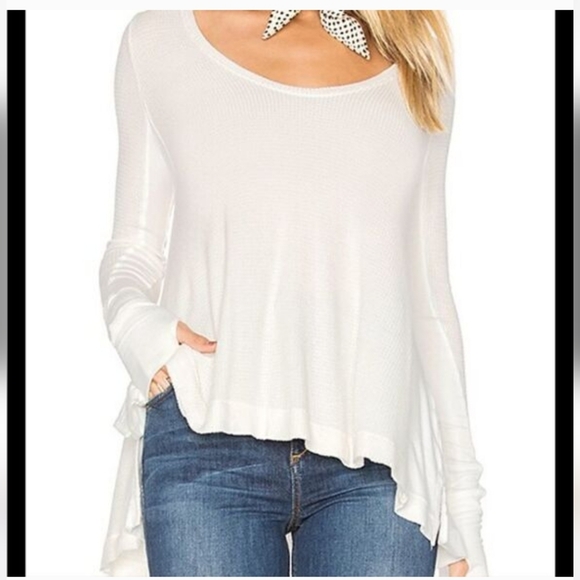 Free People Malibu Thermal Tee Long Sleeve Thumbholes Scoop Neck Ivory Small EUC - Picture 12 of 16
